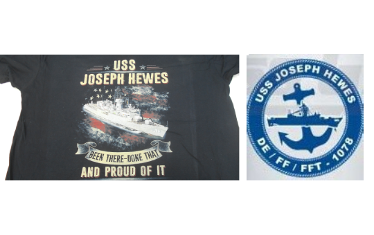 T-shirt and patch of USS Joseph Hewes.