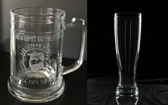 Glass mug and tall glass side by side.