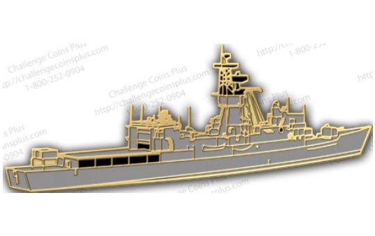 Golden outline of a battleship design.