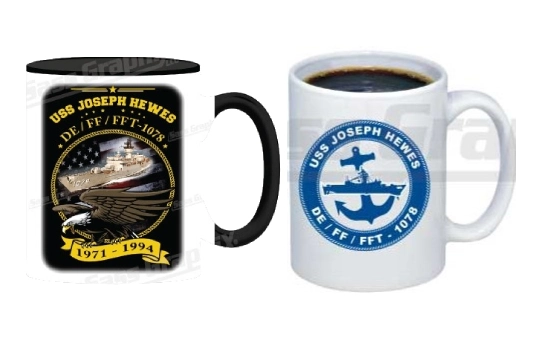 USS Joseph Hewes commemorative mugs, two designs.